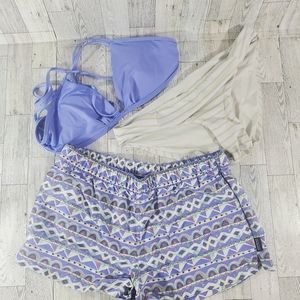 Patagonia Sentinel Yellow Purple Bikini Set Size Small Swimsuit Shorts 3 Piece